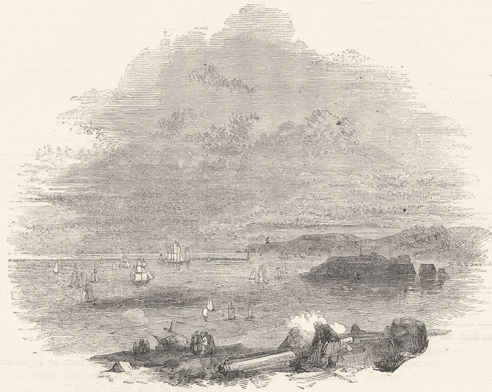 DEVON. Plymouth Sound, Drake's Island, and the Breakwater 1850 old print